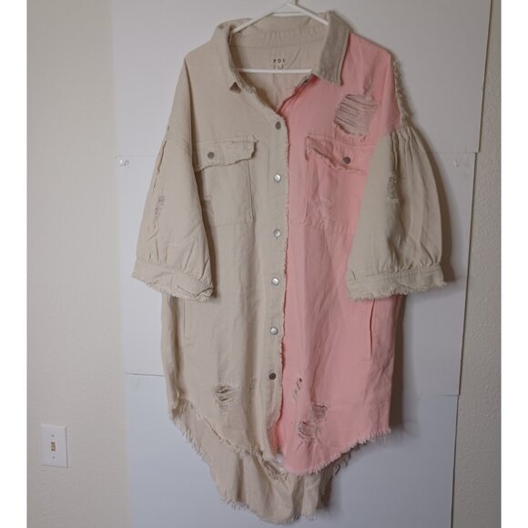 POL Jackets & Blazers - POL CLOTHING Womens Denim Distressed Large White/Pink Jacket